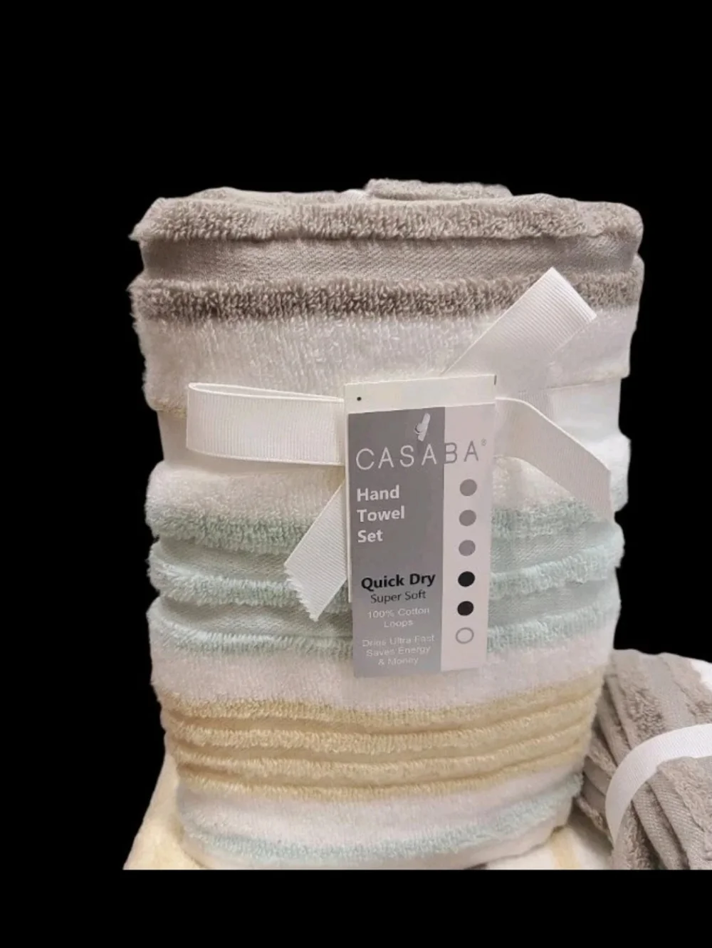 8pc Casaba Sage Tan Gray Striped Bath Hand Washcloth Quick Dry Towel Set New
